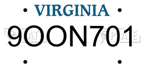 9OON701 Virginia License Plate