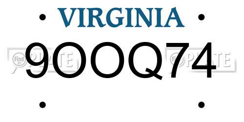 9OOQ74 Virginia License Plate