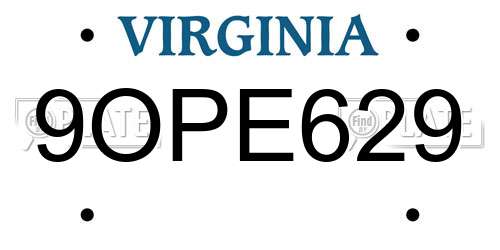 9OPE629 Virginia License Plate