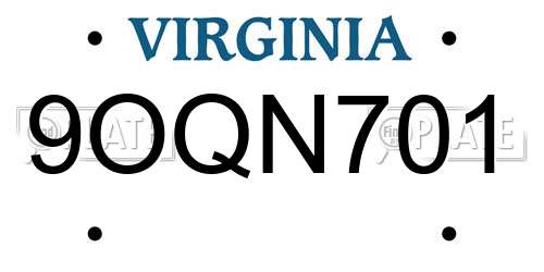 9OQN701 Virginia License Plate