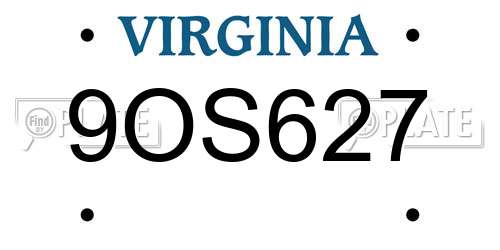 9OS627 Virginia License Plate
