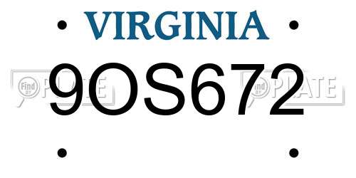 9OS672 Virginia License Plate