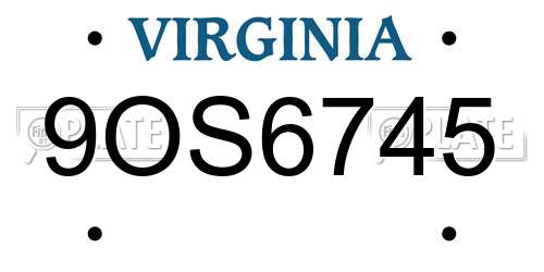 9OS6745 Virginia License Plate