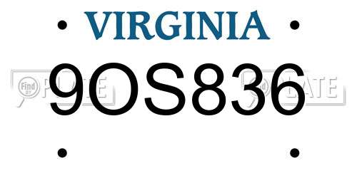 9OS836 Virginia License Plate