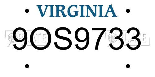 9OS9733 Virginia License Plate