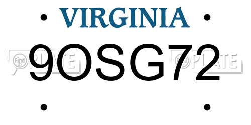 9OSG72 Virginia License Plate