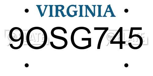 9OSG745 Virginia License Plate