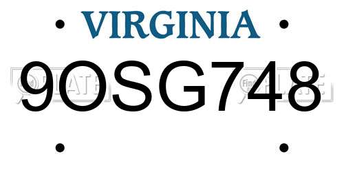 9OSG748 Virginia License Plate