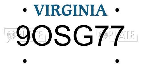 9OSG77 Virginia License Plate