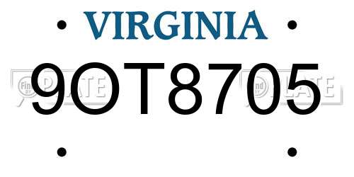 9OT8705 Virginia License Plate
