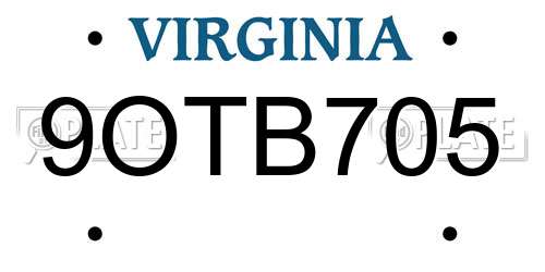 9OTB705 Virginia License Plate