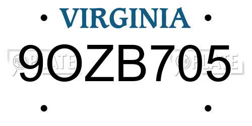 9OZB705 Virginia License Plate