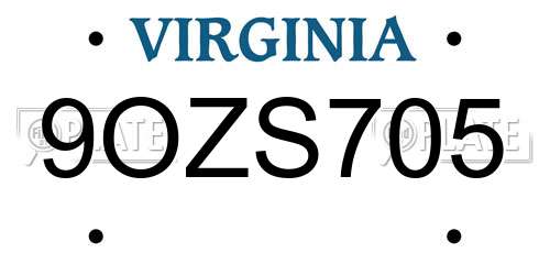 9OZS705 Virginia License Plate