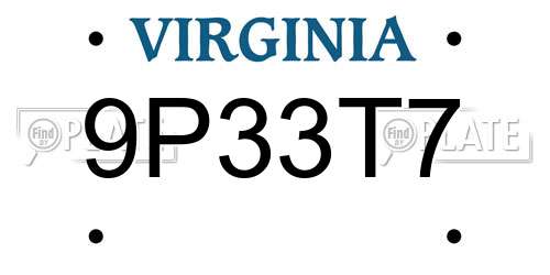 9P33T7 Virginia License Plate