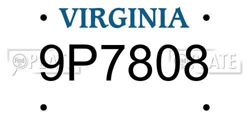9P7808 Virginia License Plate