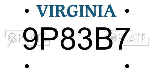 9P83B7 Virginia License Plate