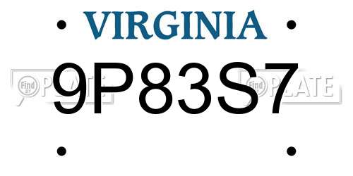 9P83S7 Virginia License Plate