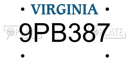 9PB387 Virginia License Plate