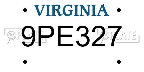 9PE327 Virginia License Plate