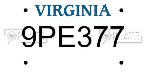 9PE377 Virginia License Plate