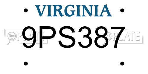 9PS387 Virginia License Plate