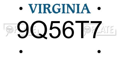 9Q56T7 Virginia License Plate