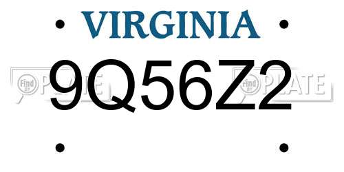 9Q56Z2 Virginia License Plate