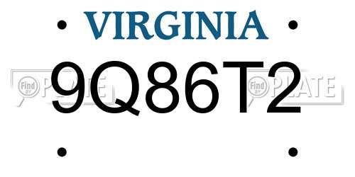 9Q86T2 Virginia License Plate