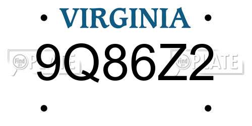 9Q86Z2 Virginia License Plate