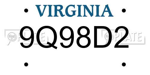 9Q98D2 Virginia License Plate