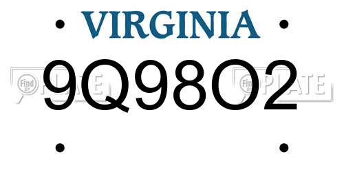 9Q98O2 Virginia License Plate