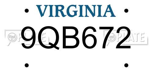9QB672 Virginia License Plate