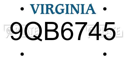9QB6745 Virginia License Plate