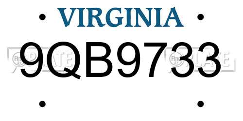 9QB9733 Virginia License Plate