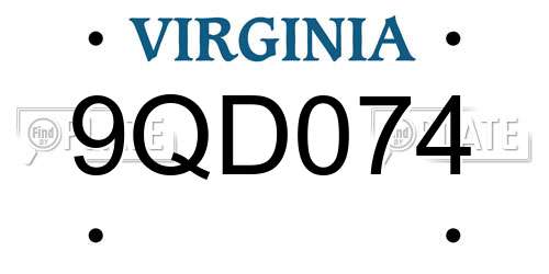 9QD074 Virginia License Plate
