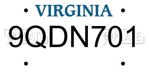 9QDN701 Virginia License Plate