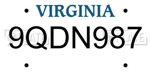 9QDN987 Virginia License Plate
