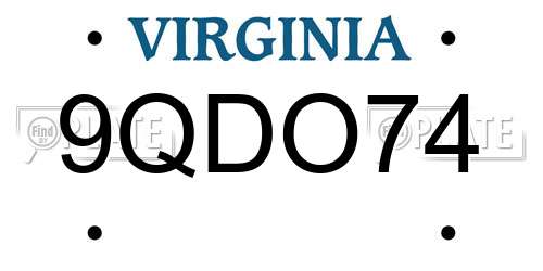 9QDO74 Virginia License Plate