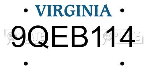 9QEB114 Virginia License Plate
