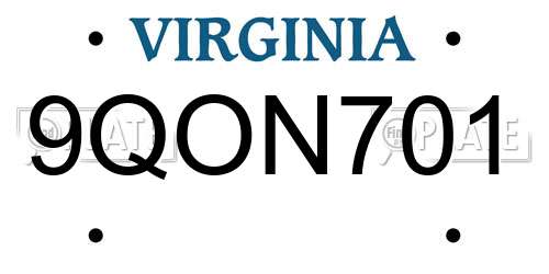 9QON701 Virginia License Plate
