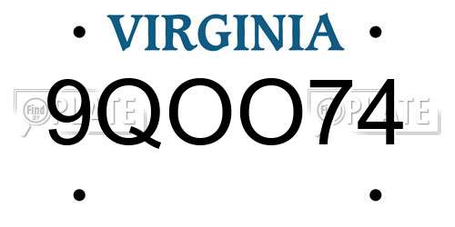 9QOO74 Virginia License Plate