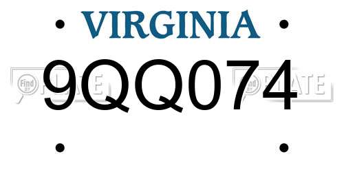 9QQ074 Virginia License Plate
