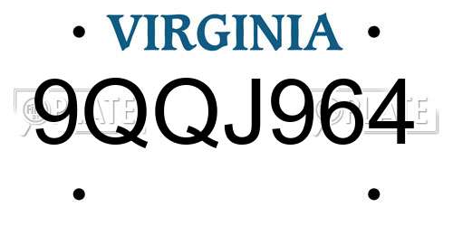 9QQJ964 Virginia License Plate
