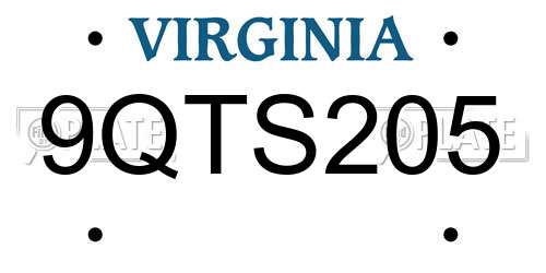 9QTS205 Virginia License Plate