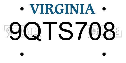9QTS708 Virginia License Plate