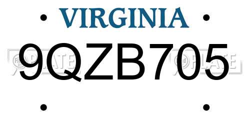 9QZB705 Virginia License Plate