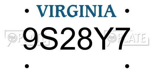 9S28Y7 Virginia License Plate