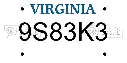9S83K3 Virginia License Plate