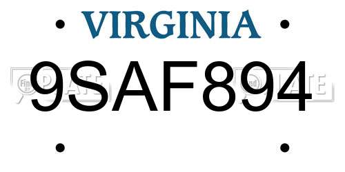 9SAF894 Virginia License Plate