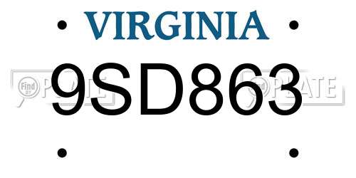 9SD863 Virginia License Plate